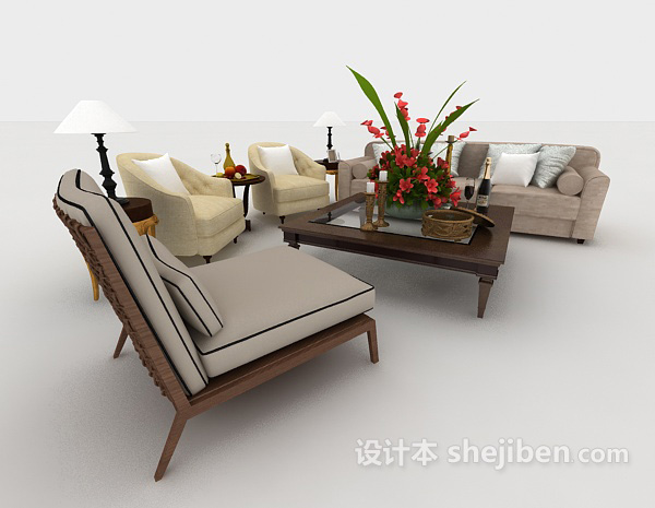 设计本商务组合沙发3d模型下载