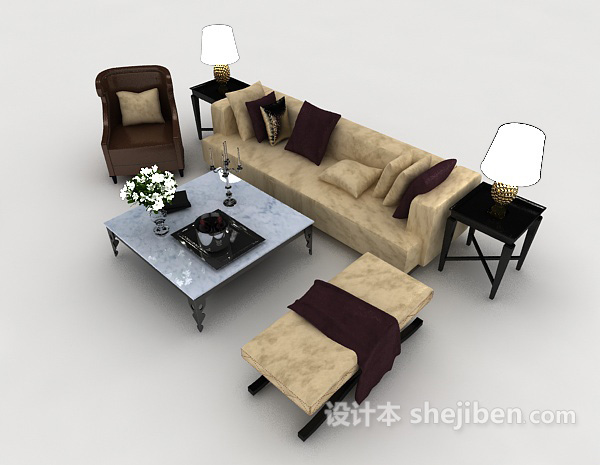 设计本商务现代组合沙发3d模型下载