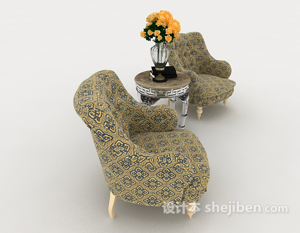 设计本欧式花纹单人沙发组合3d模型下载