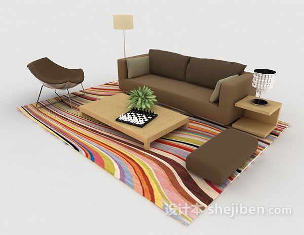 家居休闲简约深棕色组合沙发3d模型下载