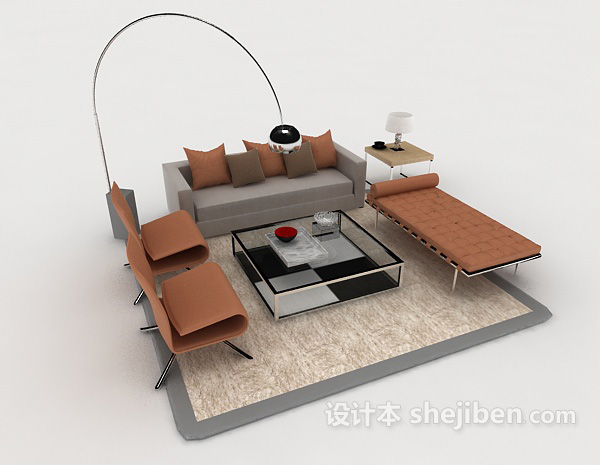 免费休闲简约家居棕色组合沙发3d模型下载