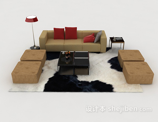 现代风格现代家具黄棕色组合沙发3d模型下载