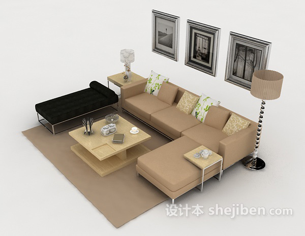 设计本现代棕色简约组合沙发3d模型下载