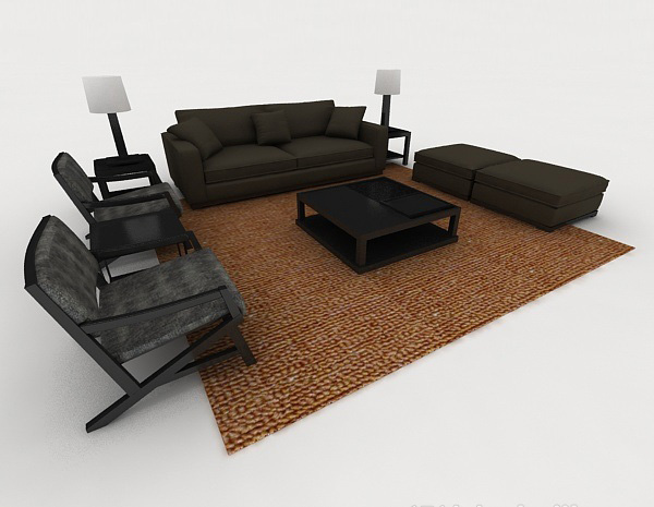 现代风格现代家居深灰色组合沙发3d模型下载