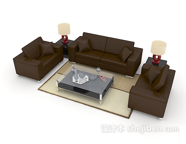免费商务深棕色简单组合沙发3d模型下载