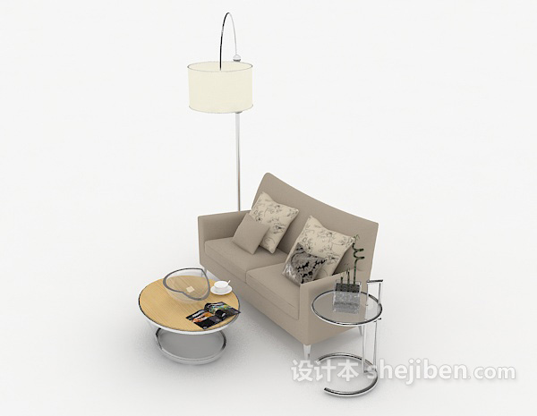 设计本现代简约灰棕色桌椅组合3d模型下载