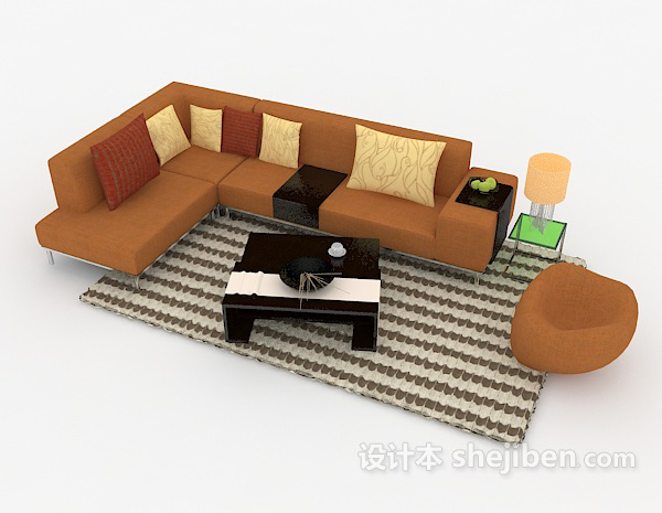 家居休闲黄棕色组合沙发3d模型下载