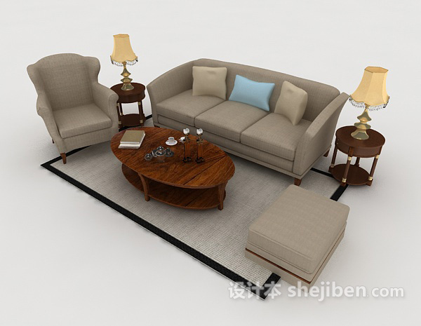 灰棕色家居组合沙发3d模型下载