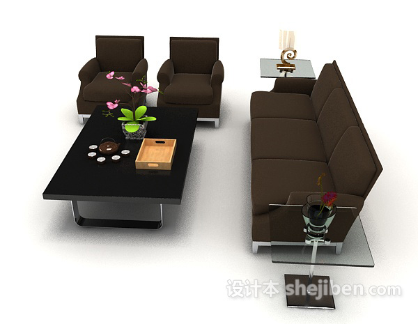 设计本简约家居深棕色组合沙发3d模型下载