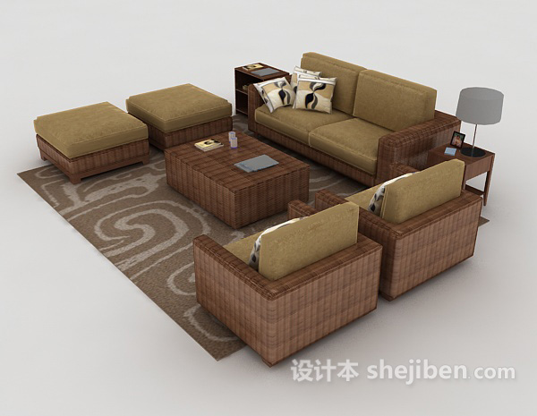设计本休闲家居棕色组合沙发3d模型下载