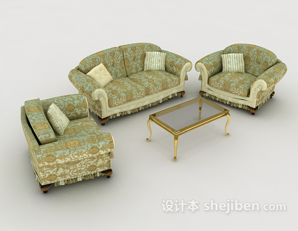 欧式花纹组合沙发3d模型下载