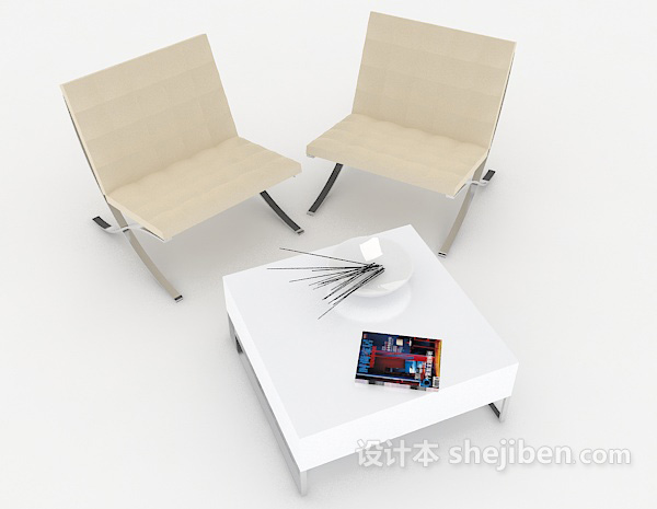 设计本现代简约浅色桌椅组合3d模型下载