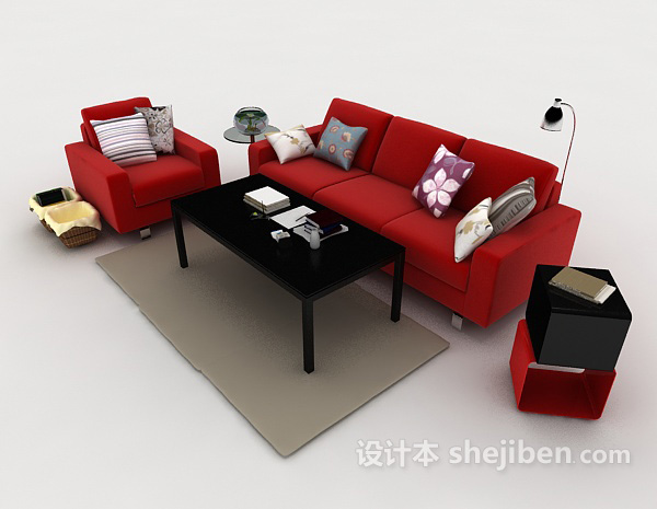 大红色现代组合沙发3d模型下载