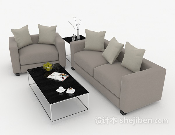 免费简约家居休闲灰色组合沙发3d模型下载