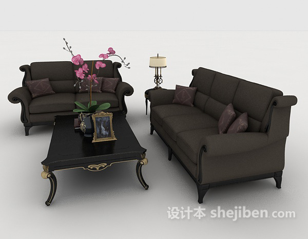 免费欧式简约灰色组合沙发3d模型下载