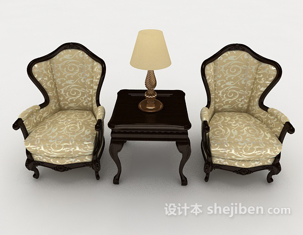 中式风格中式复古木质桌椅组合3d模型下载