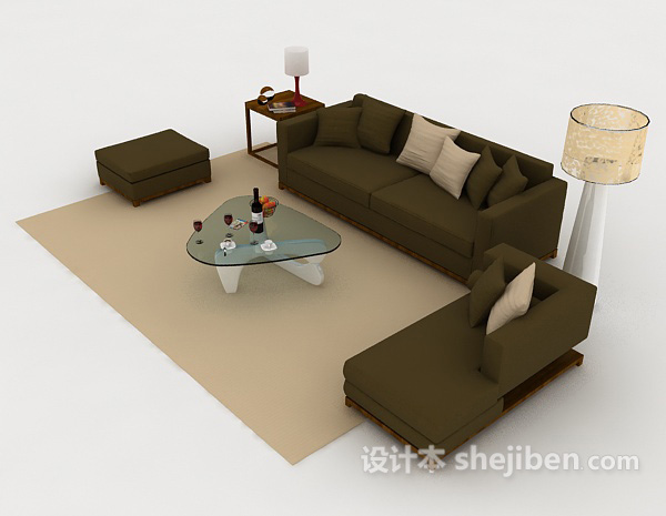 设计本家居简约橄榄绿组合沙发3d模型下载