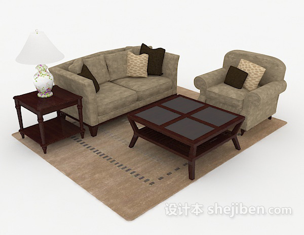 中式棕色组合沙发3d模型下载