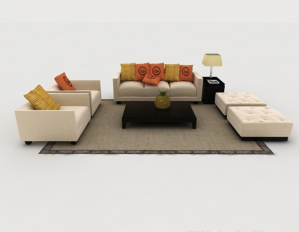 现代风格简约米白色组合沙发3d模型下载
