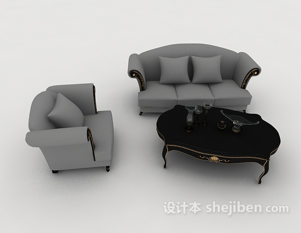 欧式风格欧式简约灰色家居组合沙发3d模型下载