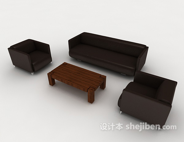 商务深棕色简约组合沙发3d模型下载