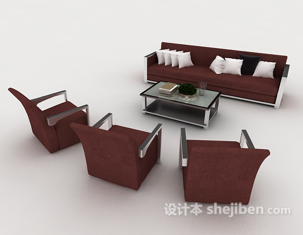 免费现代简约暗红色组合沙发3d模型下载