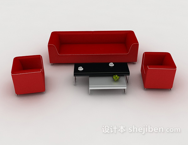 现代风格商务红色组合沙发3d模型下载