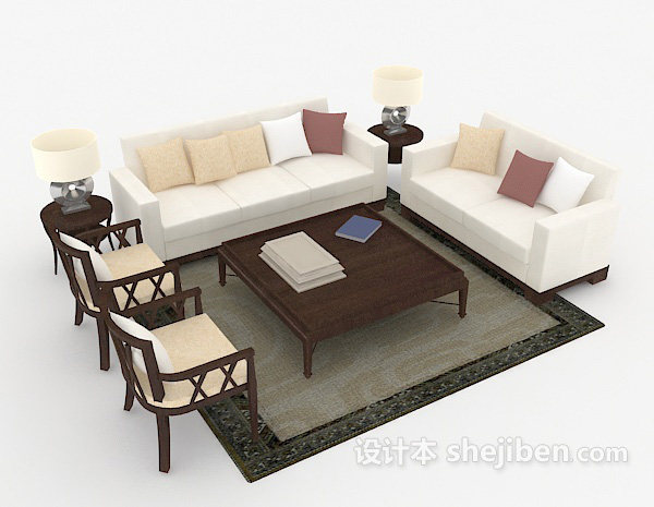 新中式简洁组合沙发3d模型下载
