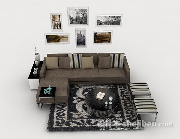 现代风格家居简约深棕色组合沙发3d模型下载