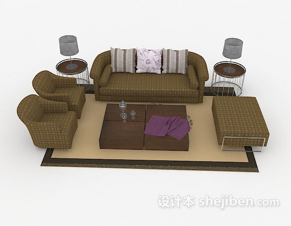 现代风格棕色休闲家居组合沙发3d模型下载