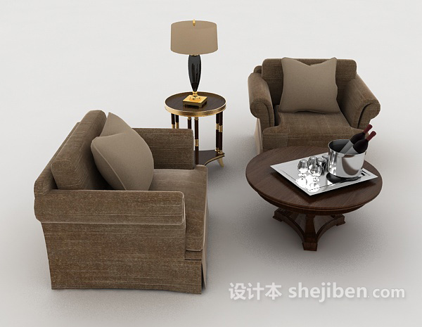简约现代棕色单人沙发3d模型下载