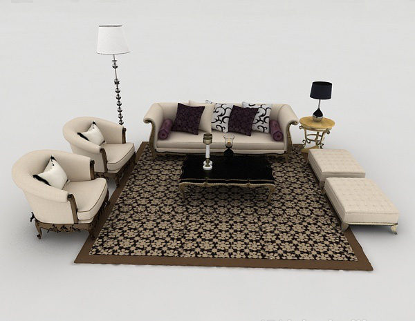 欧式风格欧式简约木质家居组合沙发3d模型下载