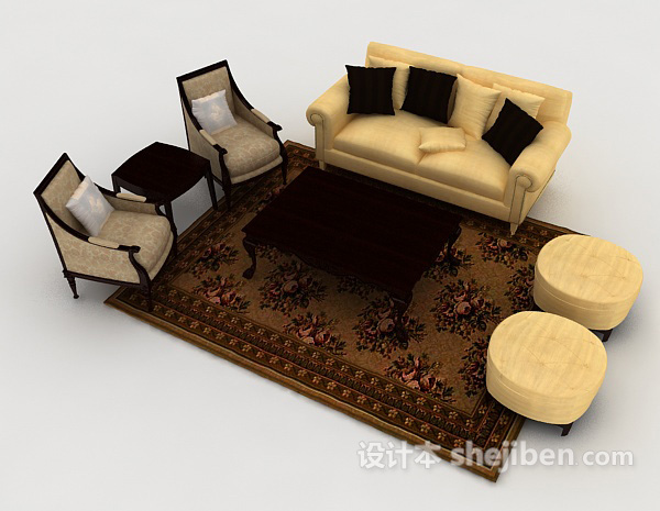 免费简洁欧式组合沙发3d模型下载