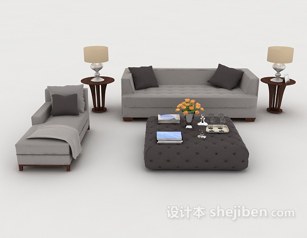 现代风格家居灰色简单组合沙发3d模型下载
