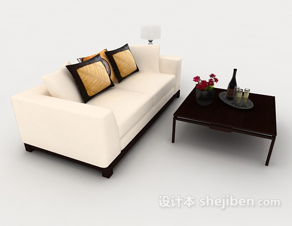 设计本家居米黄色双人沙发3d模型下载