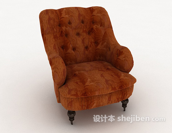 欧式风格欧式复古棕色单人沙发3d模型下载