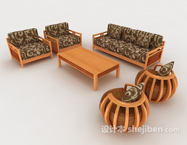 木质黄棕色组合沙发3d模型下载