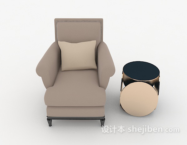 现代风格现代灰色简约单人沙发3d模型下载