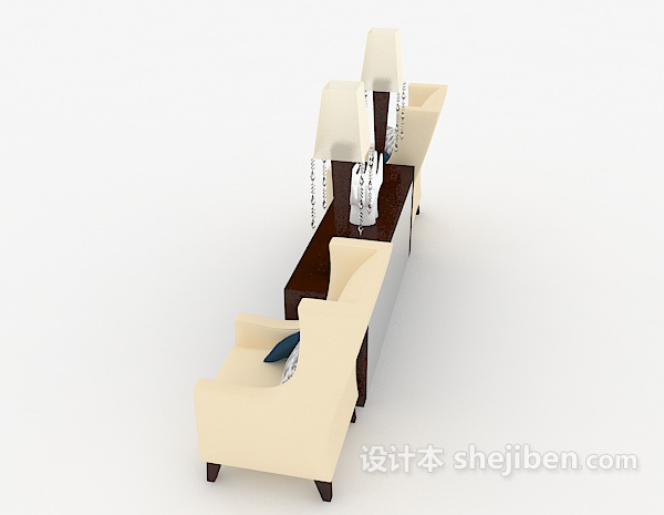 设计本木质简约桌椅组合3d模型下载