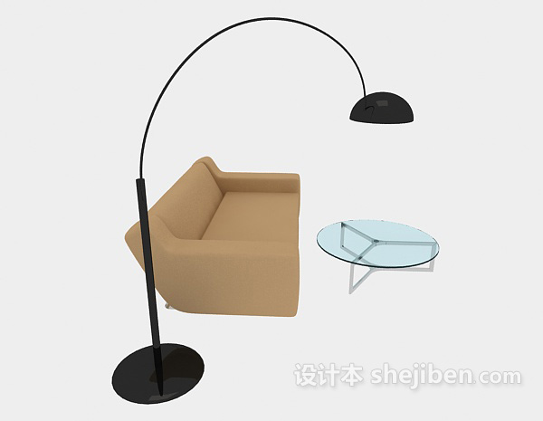 设计本棕色简单双人沙发3d模型下载