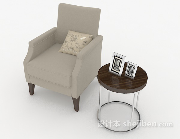 免费简约灰色木质桌椅组合3d模型下载