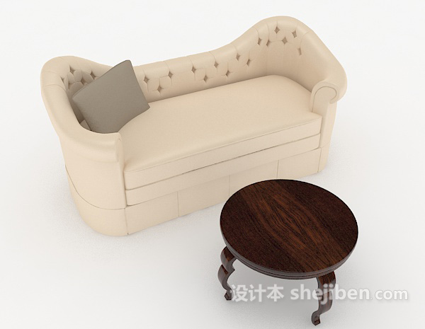 现代风格米白色家居休闲双人沙发3d模型下载