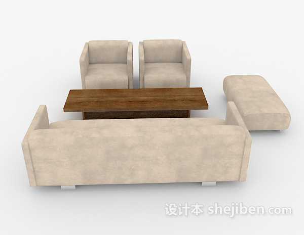 设计本简单灰色休闲组合沙发3d模型下载