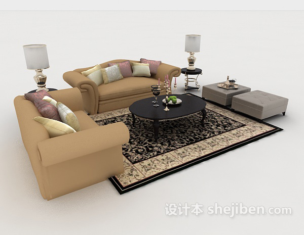 免费家居简约黄棕色组合沙发3d模型下载