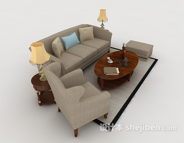 设计本灰棕色家居组合沙发3d模型下载