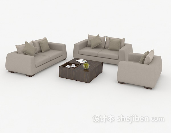 免费现代休闲家居灰色组合沙发3d模型下载