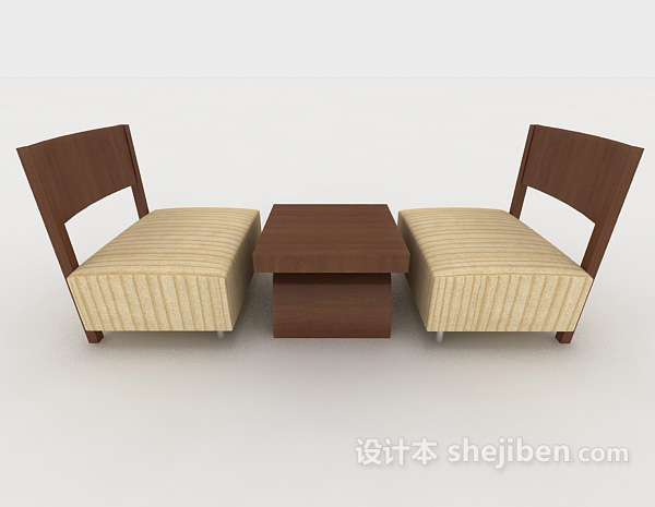 现代风格休闲棕色木质桌椅组合3d模型下载