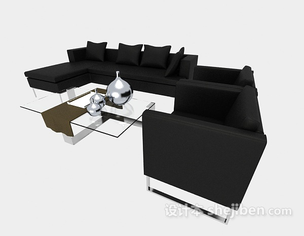 现代风格黑色商务组合沙发3d模型下载