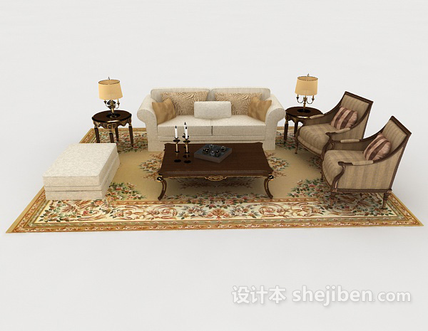 现代风格家居花纹棕色组合沙发3d模型下载
