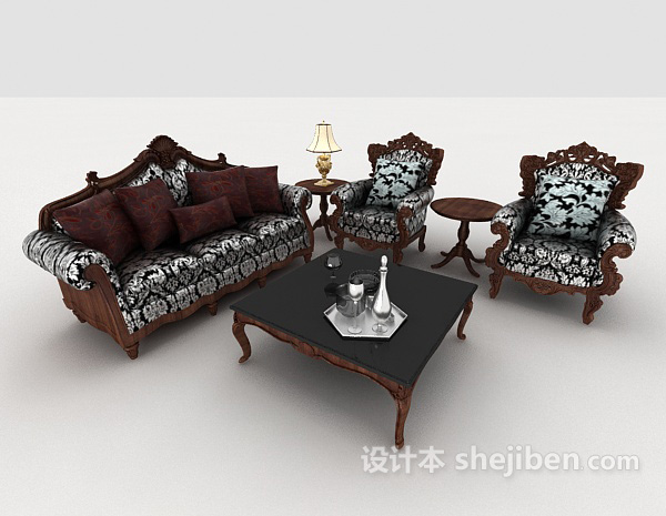 欧式复古花纹组合沙发3d模型下载